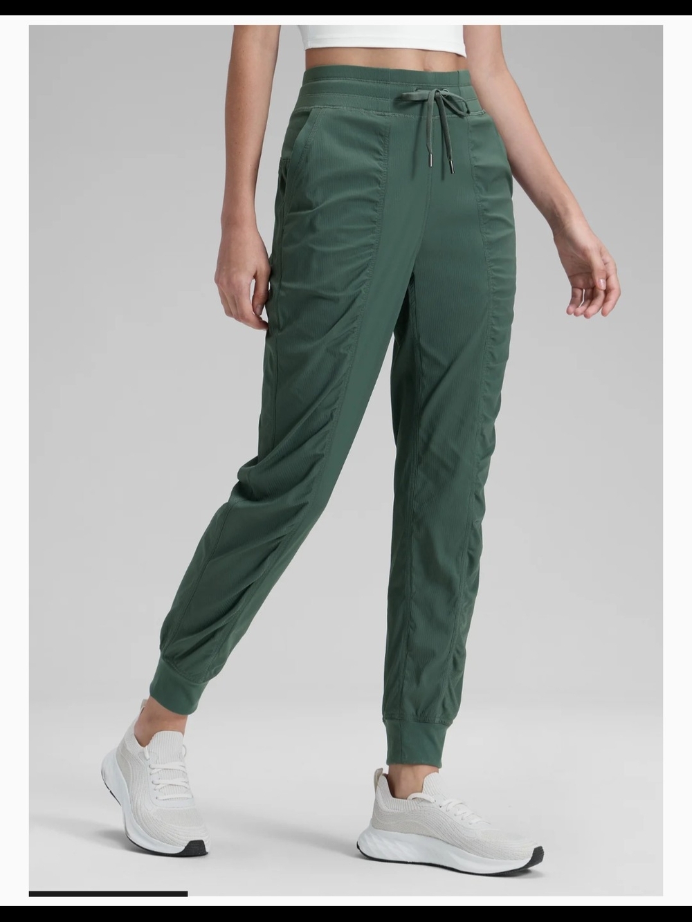 BNWT CRZ Yoga Striped Ruched Pocket Jogger - Forest Green